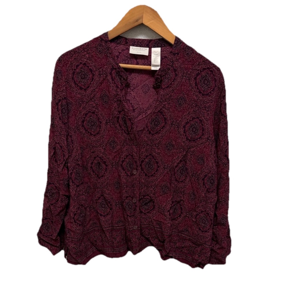 Liz Claiborne 90s‎ Y2K Paisley Top 1P PETITE Boho Retro Office Casual Blouse